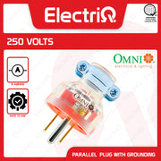 Electriq Omni Heavy Duty Parallel Plug with Grounding 15A 250V Transparent