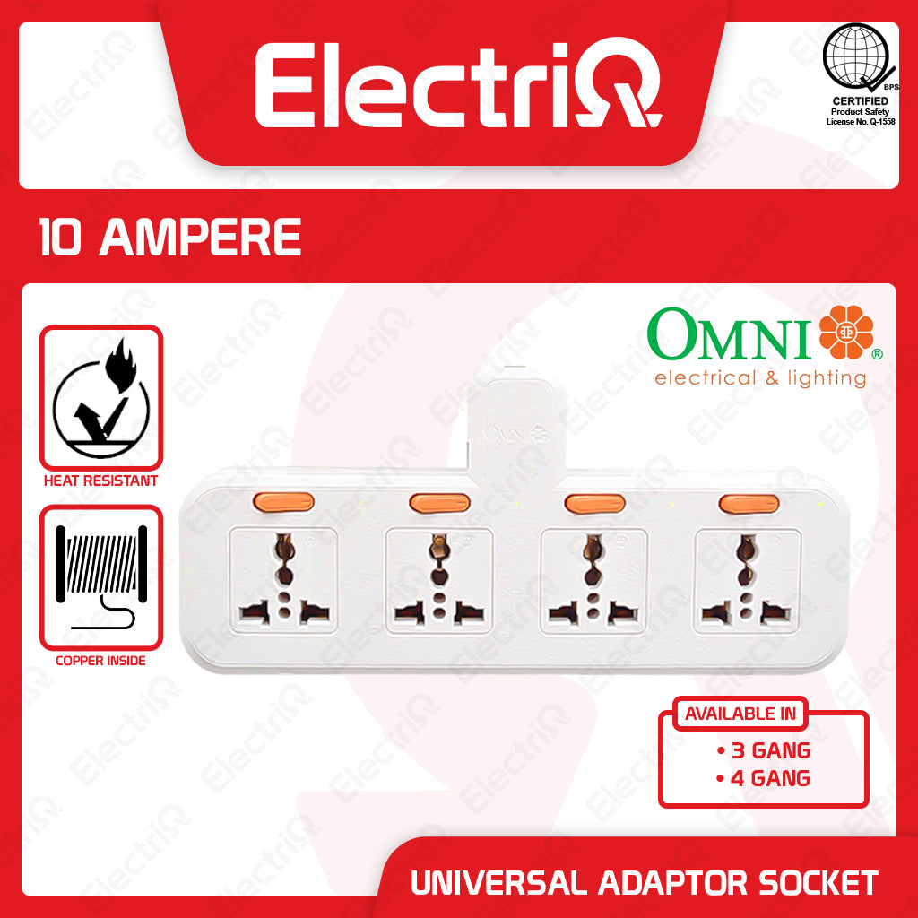 Electriq Omni 3/4-Gang Wall Universal Adapter Socket 10A with Individual Switch & Indicator