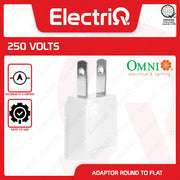 Electriq Omni Round to Flat Regular Adapter 6A 250V Plug Converter