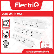 Electriq Omni Extension Power Cord with Individual Switch 4/5/6 Gang 1.83M 2500W Heavy Duty Power Strip