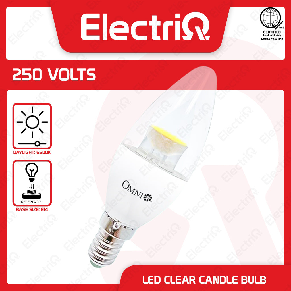 Electriq Omni LED Clear Candle Bulb 4W E14 Daylight 6500K