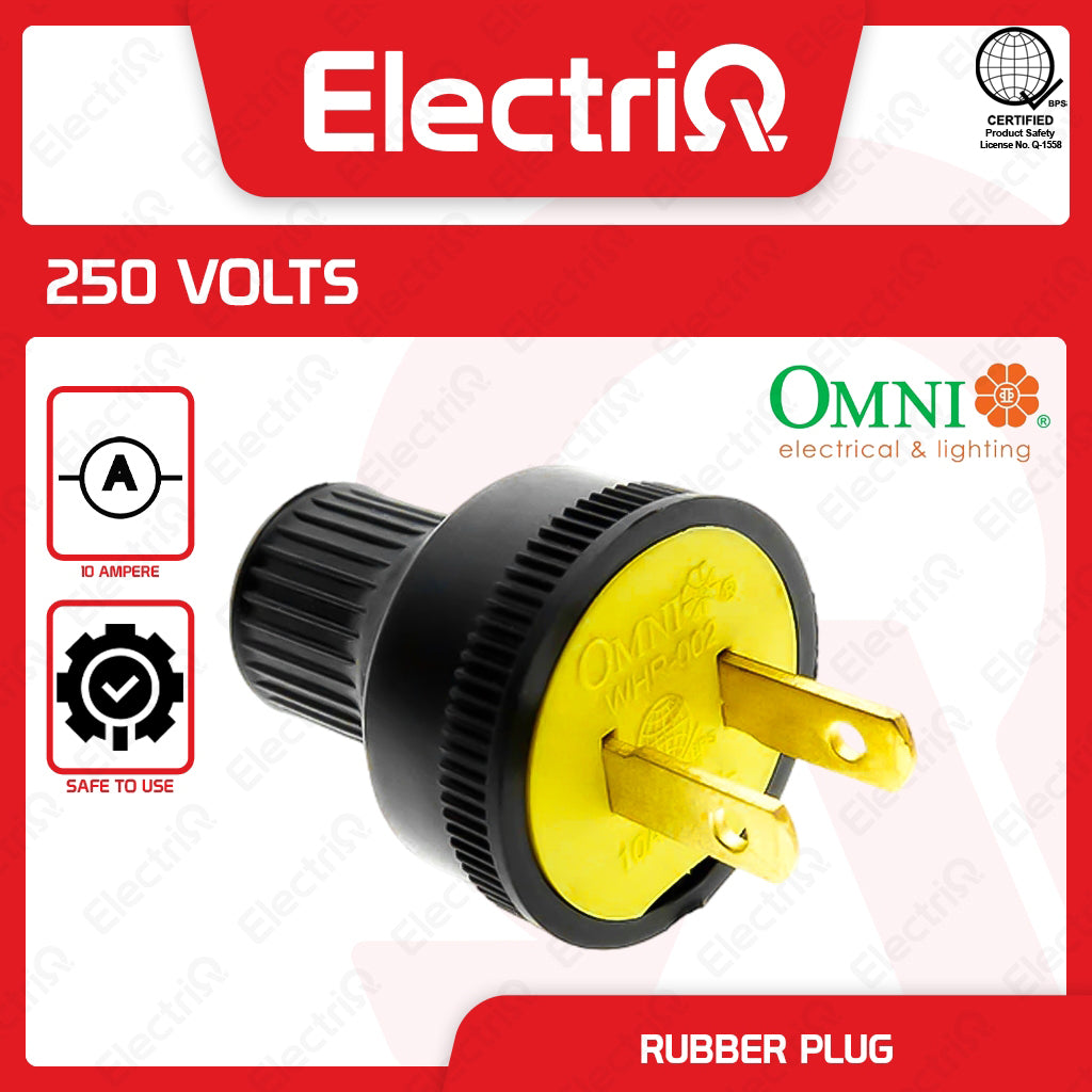 Electriq Omni Heavy Duty Rubber Plug Yellow 10A 260V Industrial Electrical Plug