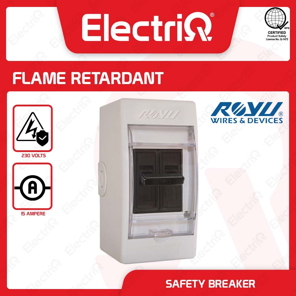 Electriq Royu Safety Breaker with Cover and Outlet Metal Handle 2-Pole 15A 230V