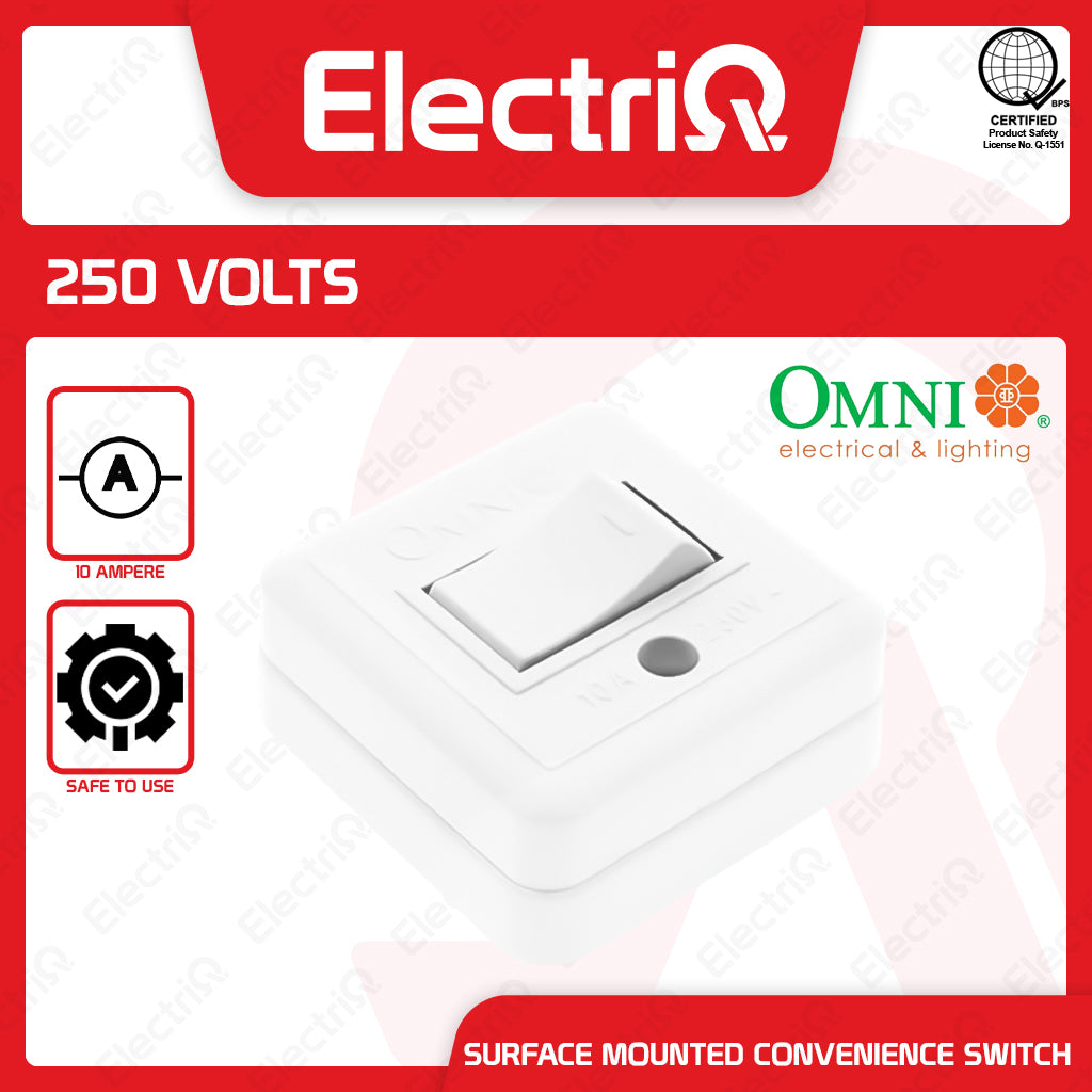 Electriq Omni Surface Mounted Convenience Switch 10A 250V Heavy Duty Electrical Switch