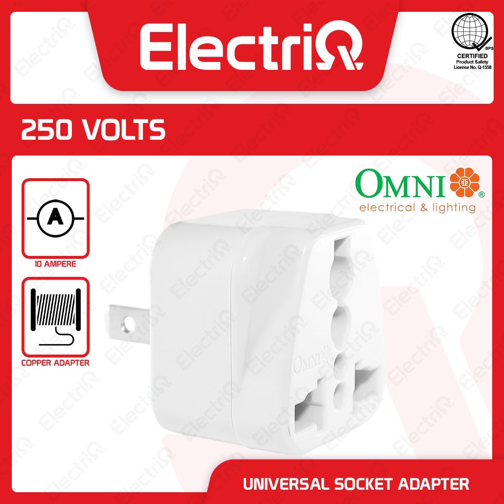 Electriq Omni Universal Socket Adapter 10A 250V Plug Converter Outlet Adapter