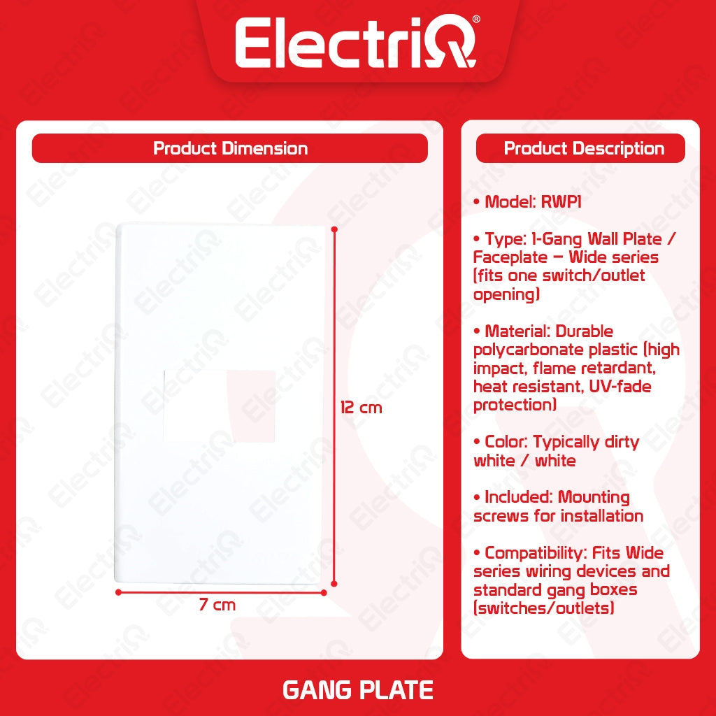 Electriq Royu Easy Installation Gang Plate 1/2/3 Gang or Blank Plate