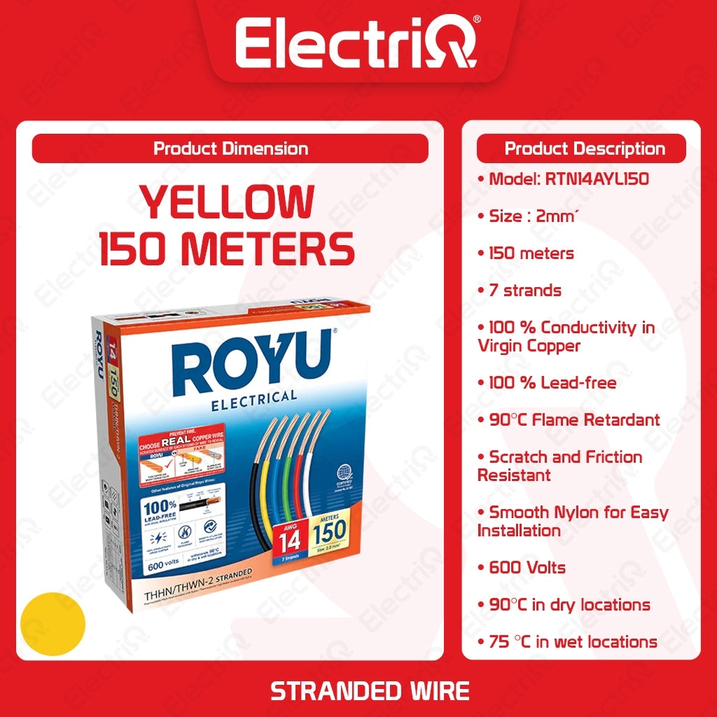 Electriq Royu THHN/THWN Stranded Copper Wire 2mm² AWG14 150M 600V Electrical Cable