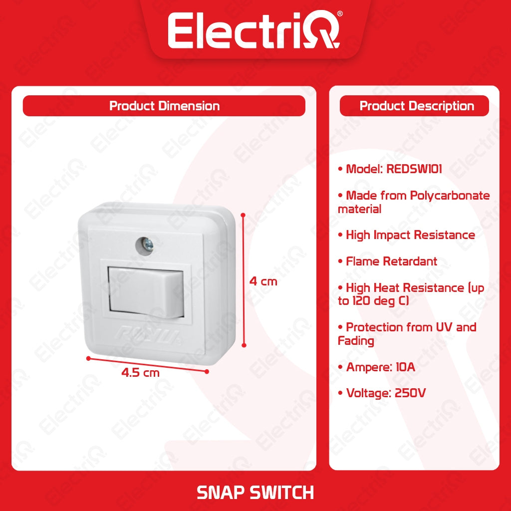 Electriq Royu Surface Mounted Snap Switch 1 Gang 10A 250V Electrical Switch