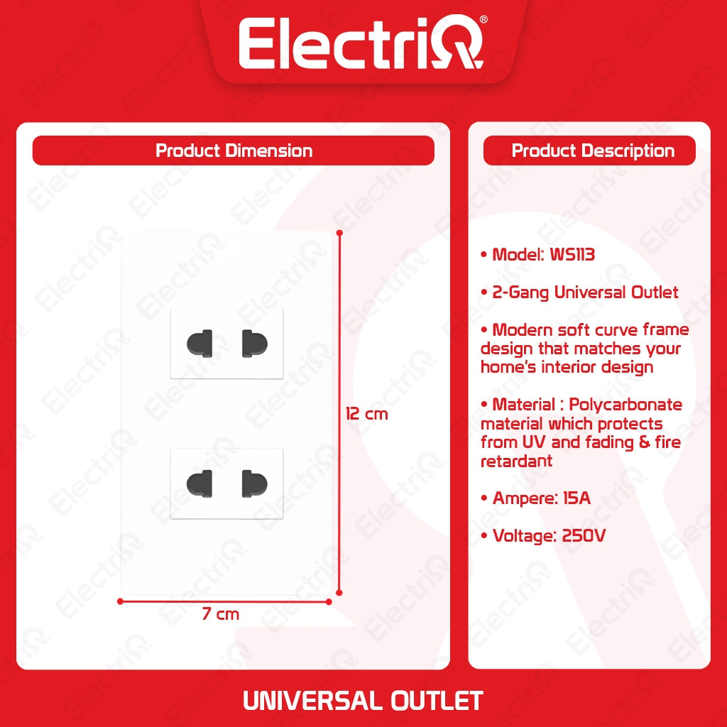 Electriq Royu Super Wide Series Universal/Aircon Outlet 1/2/3 Gang 15A/20A 250V Wall Socket