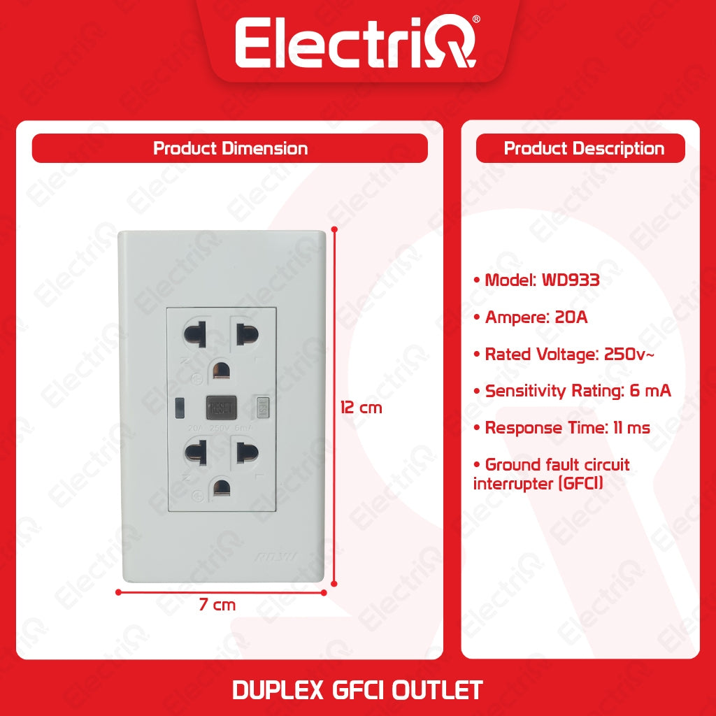 Electriq Royu Ground-Fault Circuit Interrupter 20A Duplex GFCI Outlet Set 250V Safety Outlet