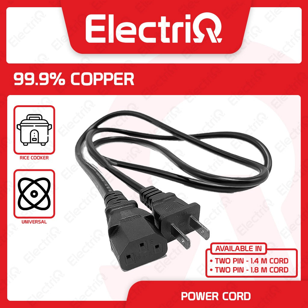 Electriq Round/Flat type Cord 2 Pin Power Cord Heavy Duty for Monitor/Rice Cooker Spare Parts Only