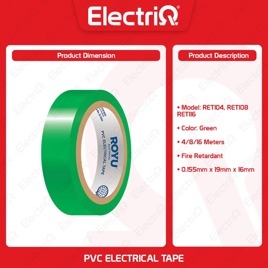Electriq Royu PVC Electrical Tape 0.155mm x 19mm 4M / 8M / 16M Fire Retardant Insulation Tape