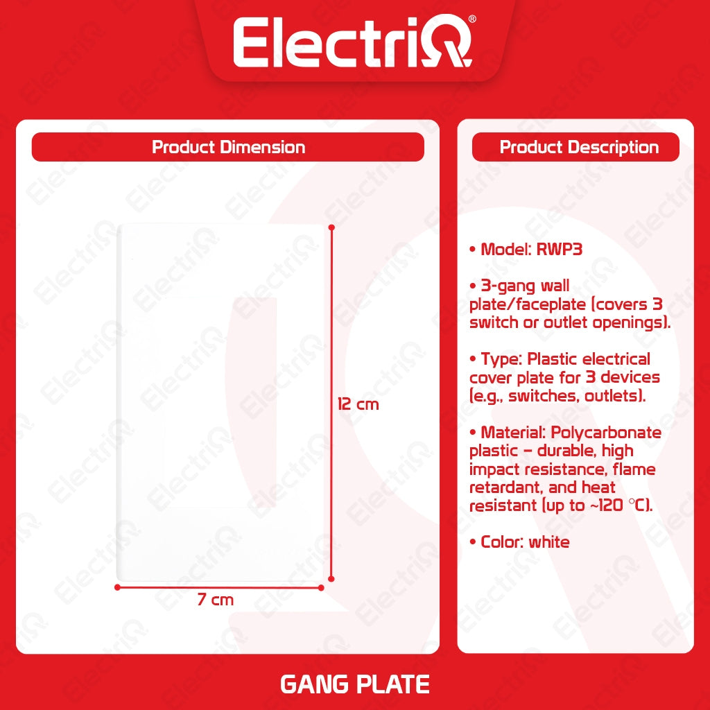 Electriq Royu Easy Installation Gang Plate 1/2/3 Gang or Blank Plate