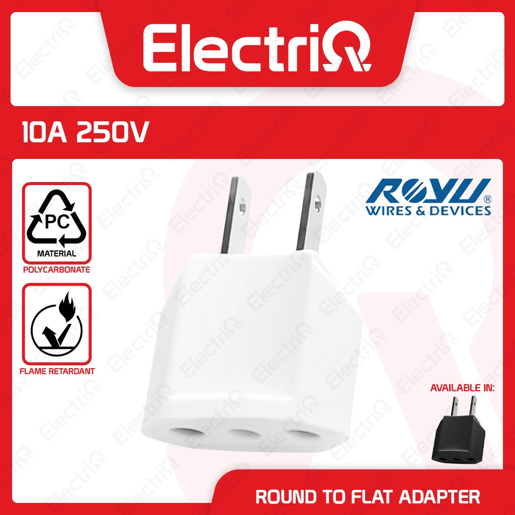 Electriq Royu Round to Flat Adapter Universal Plug Converter 10A 250V