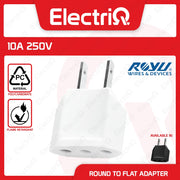 Electriq Royu Round to Flat Adapter Universal Plug Converter 10A 250V