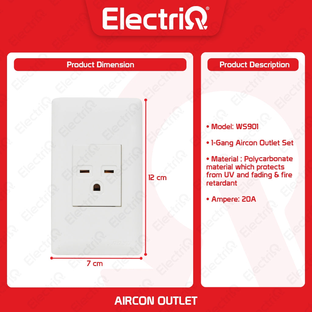 Electriq Royu Super Wide Series Universal/Aircon Outlet 1/2/3 Gang 15A/20A 250V Wall Socket