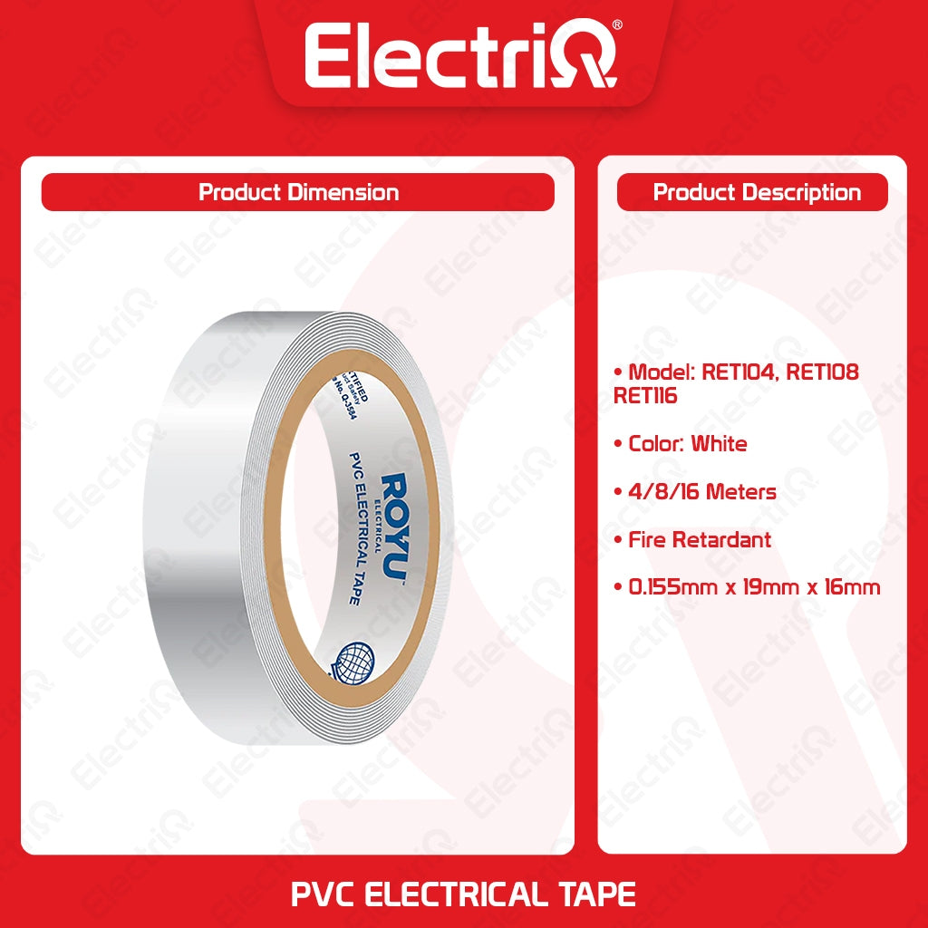 Electriq Royu PVC Electrical Tape 0.155mm x 19mm 4M / 8M / 16M Fire Retardant Insulation Tape