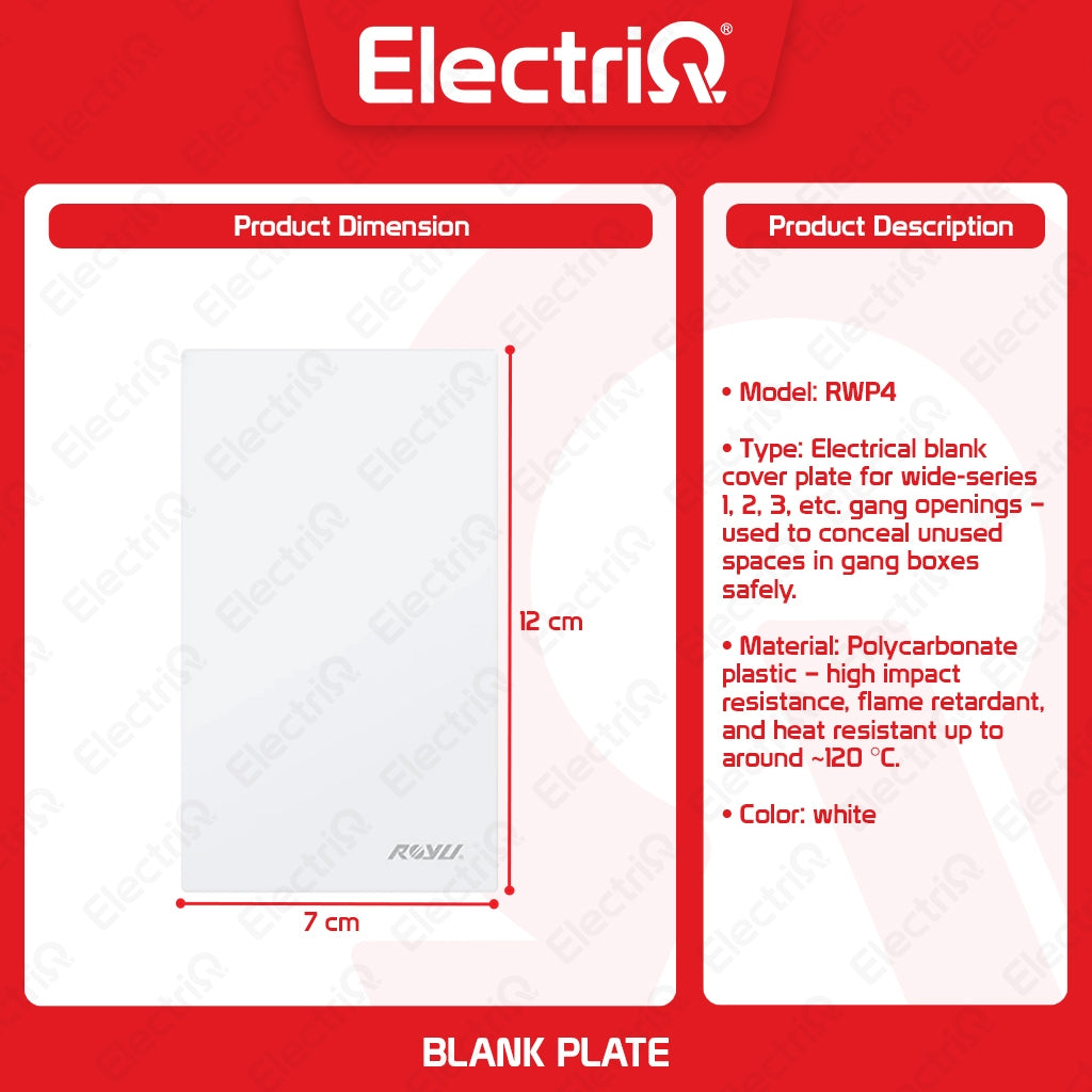 Electriq Royu Easy Installation Gang Plate 1/2/3 Gang or Blank Plate