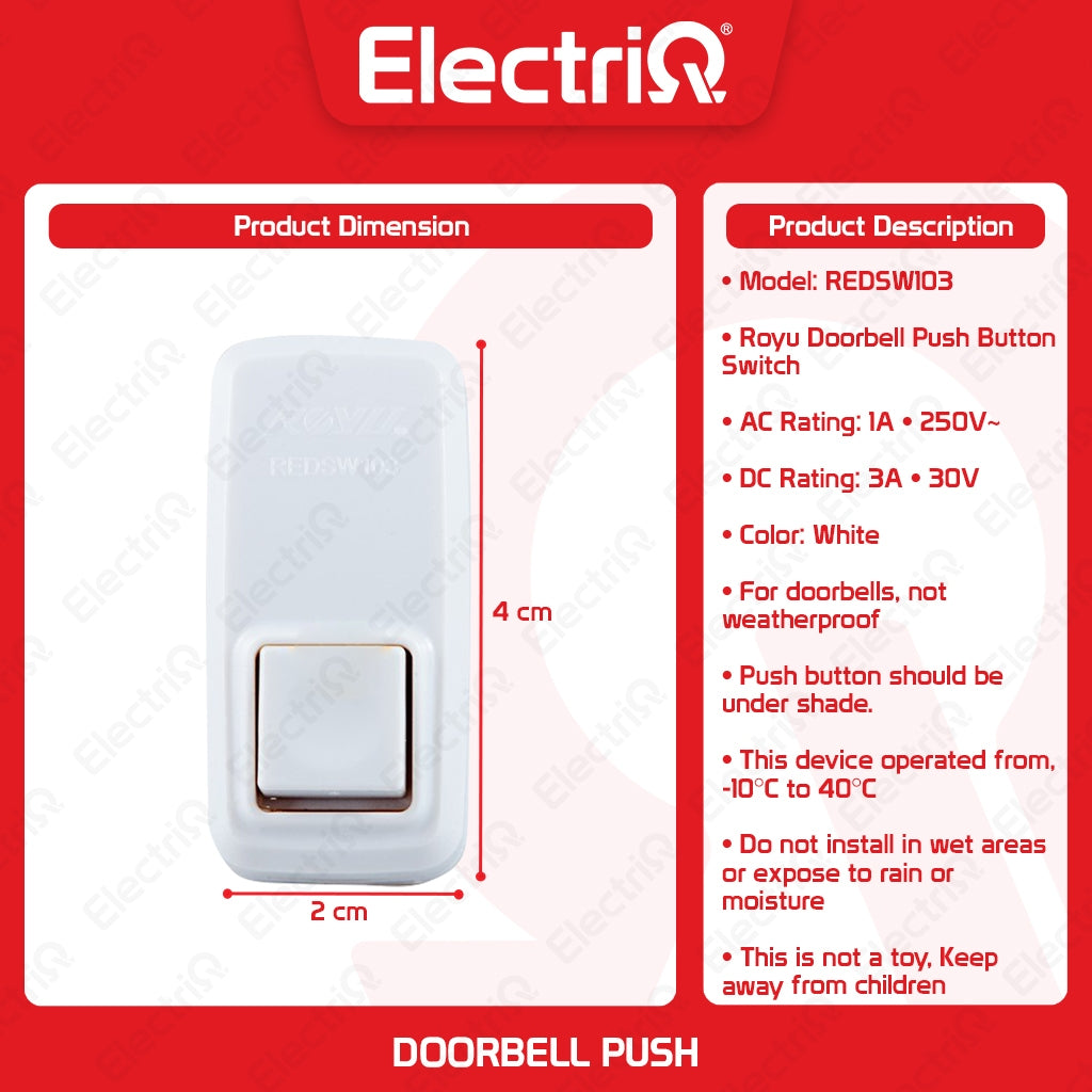 Electriq Royu Surface Mounted Doorbell Push Button Switch