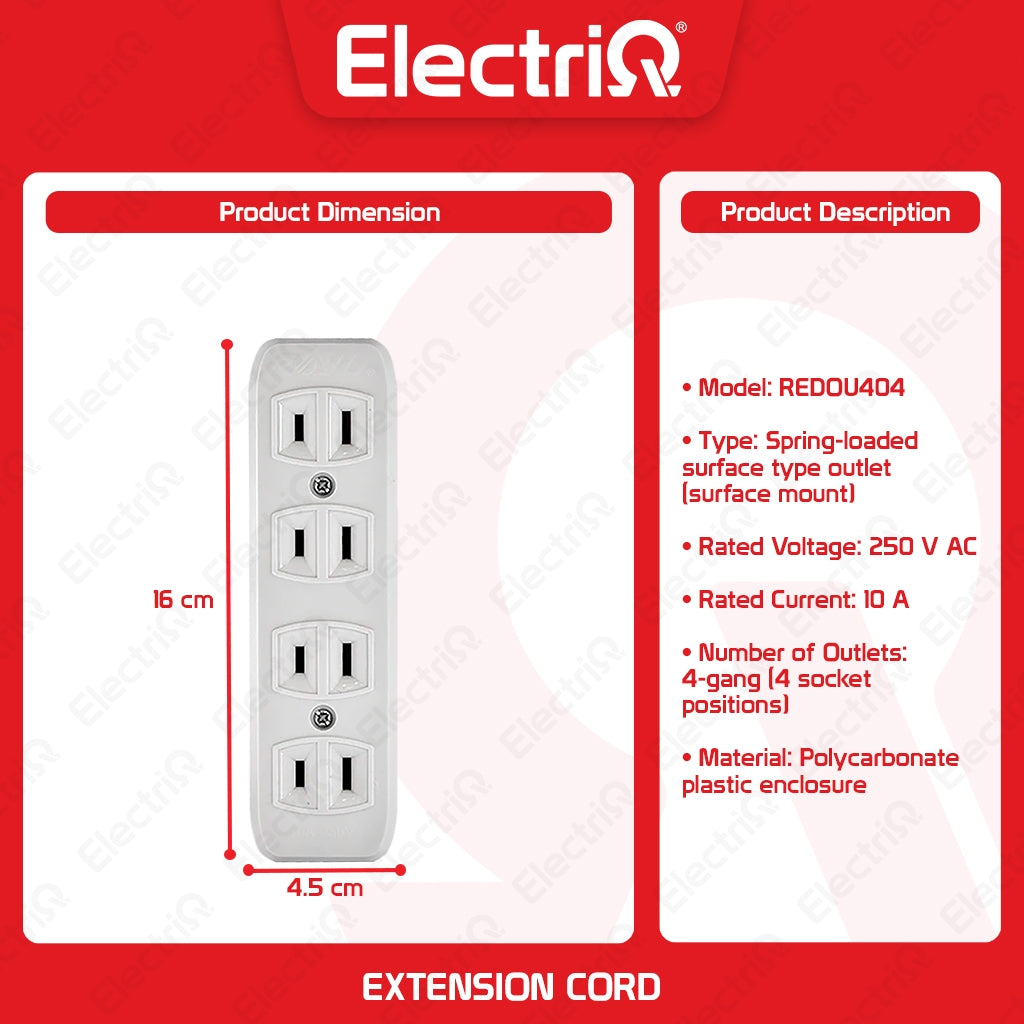 Electriq Royu Spring Loaded Convenience Surface Outlet 3/4 Gang with Ground 10A 250V