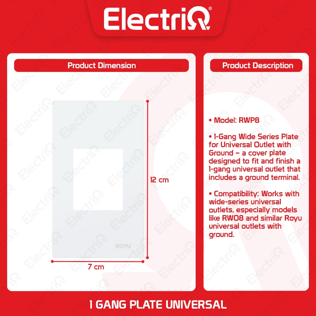 Electriq Royu Easy Installation Gang Plate 1/2/3 Gang or Blank Plate