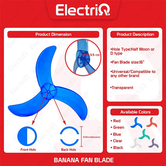 Electriq Universal Banana Type 16" Transparent Fan Blade Replacement Part