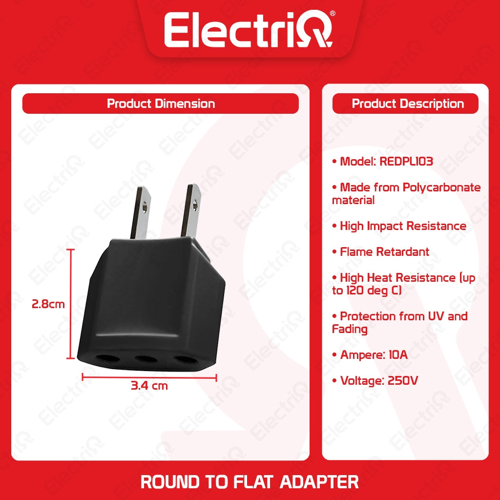 Electriq Royu Round to Flat Adapter Universal Plug Converter 10A 250V