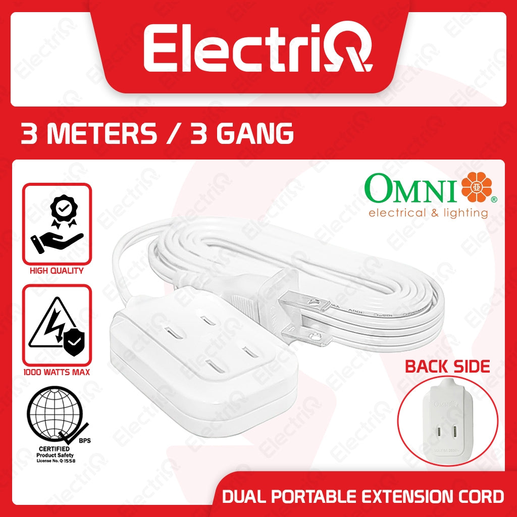 Electriq Omni 3-Gang Portable Extension Cord 3M 6A 250V Heavy Duty Power Strip