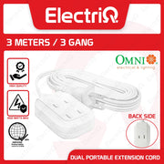 Electriq Omni 3-Gang Portable Extension Cord 3M 6A 250V Heavy Duty Power Strip