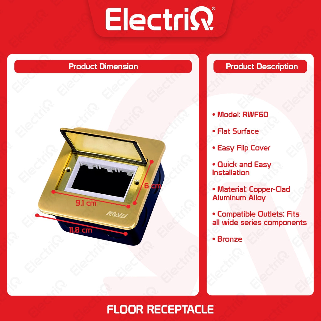 Electriq Royu Bronze Square Floor Receptacle Window Opening Bronze Fixture Only