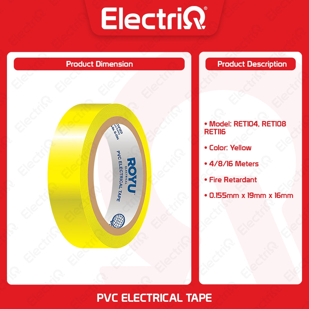 Electriq Royu PVC Electrical Tape 0.155mm x 19mm 4M / 8M / 16M Fire Retardant Insulation Tape