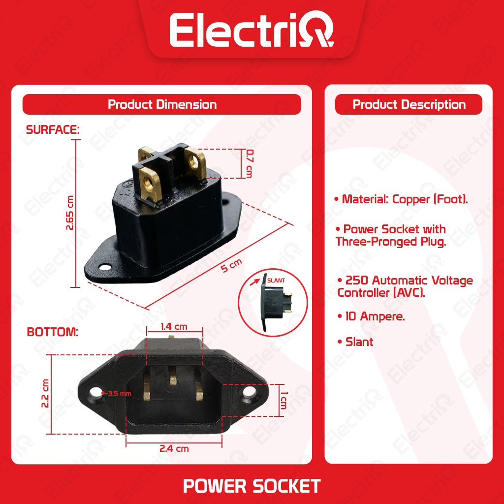 Electriq Rice Cooker AC Power Socket 3-Prong 10A (Straight & Slant Type)
