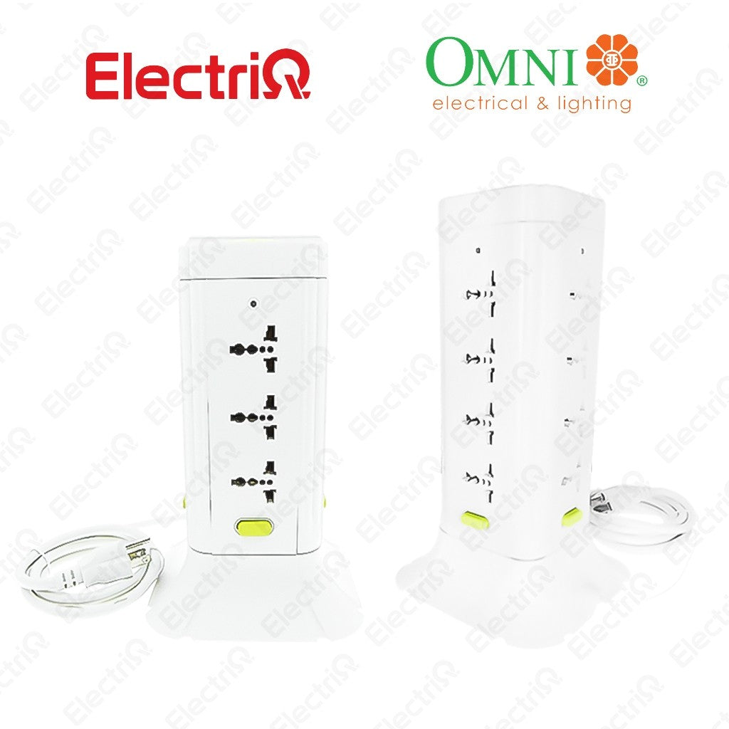 Electriq Omni Tower Extension Cord 12 / 16 Gang Universal Outlet w/ Switch 1.83M Power Strip
