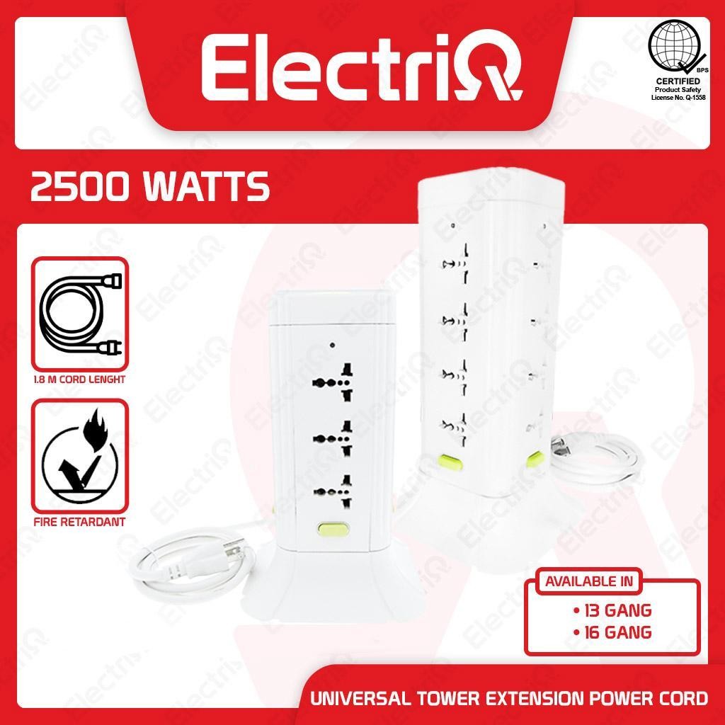 Electriq Omni Tower Extension Cord 12 / 16 Gang Universal Outlet w/ Switch 1.83M Power Strip