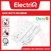 Electriq Omni Extension Cord 3-Gang Universal Outlet with Switch 2M 2500W
