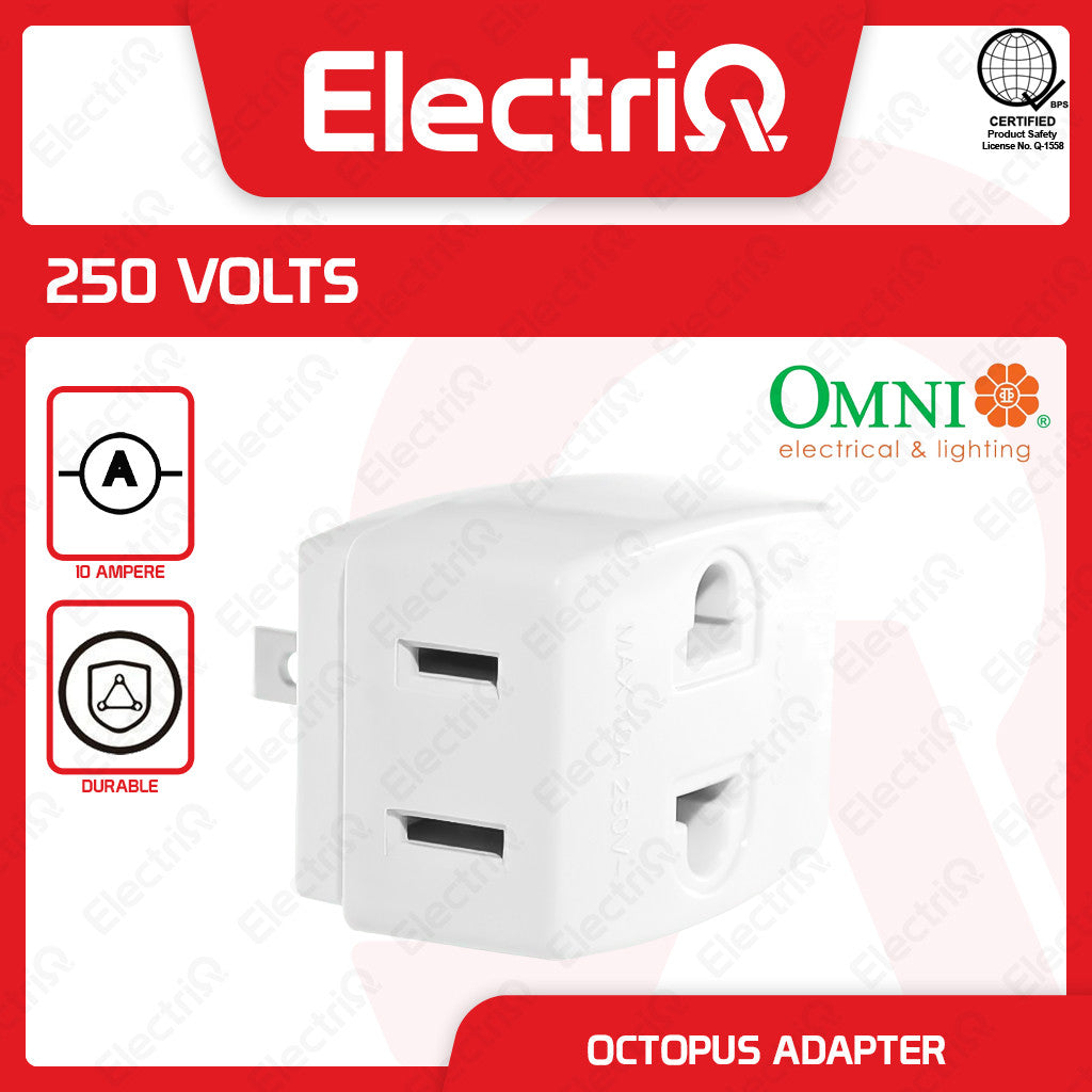 Electriq Omni Octopus Adapter Triple Tap 10A 250V Flat Pin Socket Adapter