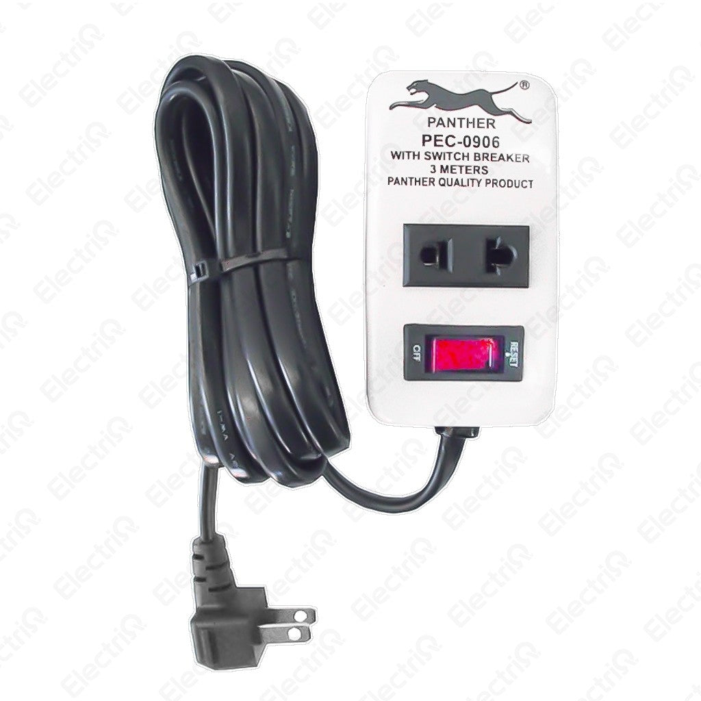 Electriq Panther 3M Power Extension Cord with Switch & Breaker 2-Outlet