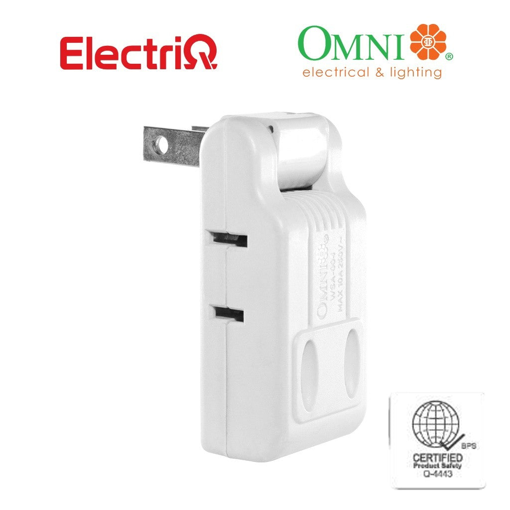 Electriq Omni 4-Gang Adapter with Swing Type Plug 10A 250V Socket Outlet