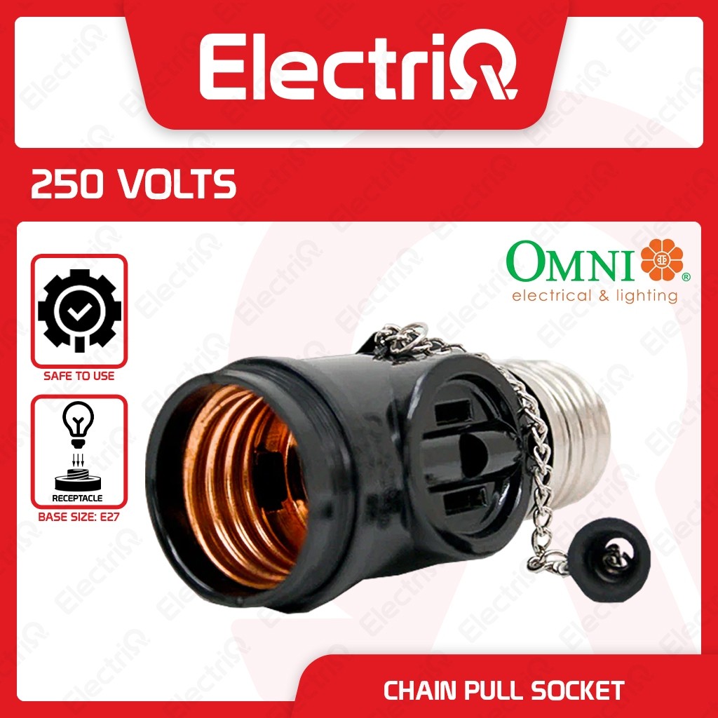 Electriq Omni Chain Pull Lamp Socket with 2 Outlet 3A 250V Light Socket with Switch