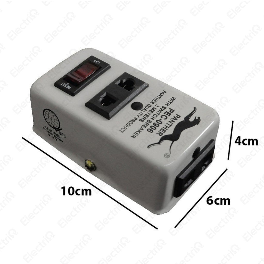 Electriq Panther 3M Power Extension Cord with Switch & Breaker 2-Outlet