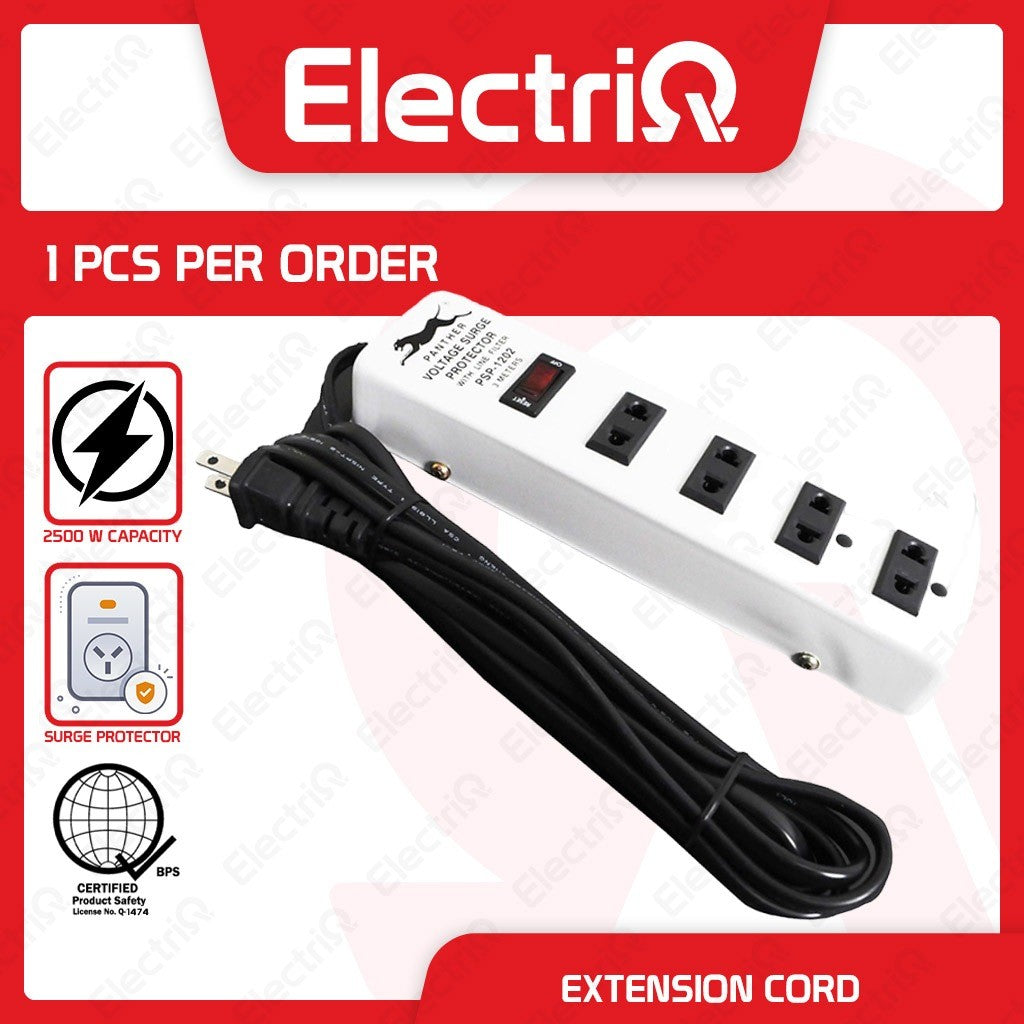 Electriq Panther 3M Power Extension Cord with Surge & Overload Protector
